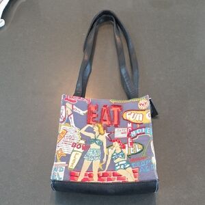 Small Vintage-Inspired Graphic Tote Bag in Navy